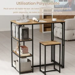 COSTWAY Ensemble Spisebord og Stole til 2 Personer - 3 Opbevaringshylder til Små Rum, Køkken 110 x 60 x 110cm