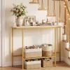 COSTWAY Entréekonsol med Syntetisk Marmorplade og Metalramme 110 x 30 x 91 cm (L x B x H) Hvid og Guld