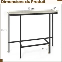 COSTWAY Entréekonsol med Syntetisk Marmorplade og Metalramme 110 x 30 x 91 cm (L x B x H) Grå og Sort
