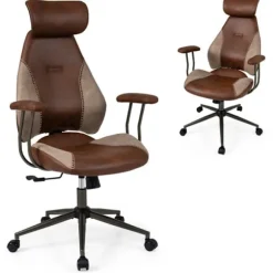 COSTWAY Ergonomisk Kontorstol i Sæde Stof med Hovedstøtte, Vipbart Rygstykke og Hjul 70 x 63 x 116-124 cm