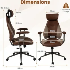 COSTWAY Ergonomisk Kontorstol i Sæde Stof med Hovedstøtte, Vipbart Rygstykke og Hjul 70 x 63 x 116-124 cm