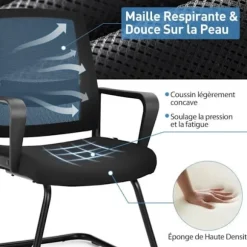 COSTWAY Ergonomisk mesh kontorstol Blød polstret konferencestol Max belastning:. 136 kg Svart