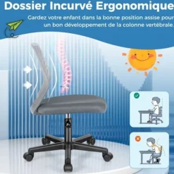 COSTWAY Ergonomisk mesh kontorstol, justerbar sædehøjde 41-53 cm, til børn, teenagere, voksne, grå Grå