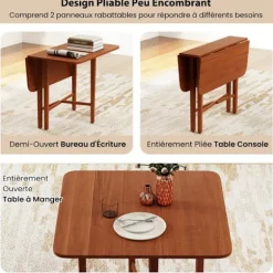 COSTWAY Firkantet Foldbar Spisebord i Træ til 2-4 Personer med 2 Foldbare Paneler 90 x 90 x 74,5 cm