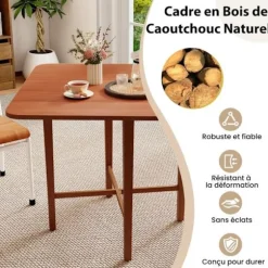 COSTWAY Firkantet Foldbar Spisebord i Træ til 2-4 Personer med 2 Foldbare Paneler 90 x 90 x 74,5 cm