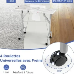 COSTWAY Foldable Manicure Table with Electric Dust Collector, with LED Lamp and Wrist Cushion for Client, White