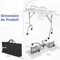 COSTWAY Foldable Manicure Table with Electric Dust Collector, with LED Lamp and Wrist Cushion for Client, White