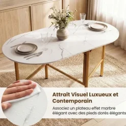 COSTWAY Foldbar Spisebord 150 cm til 6-8 Personer med Foldbar Forlængelse Pladsbesparende med Hvide Metalben