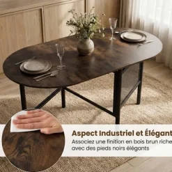 COSTWAY Foldbar Spisebord 150 cm til 6-8 Personer med Foldbar Forlængelse Pladsbesparende med Metalben Brun