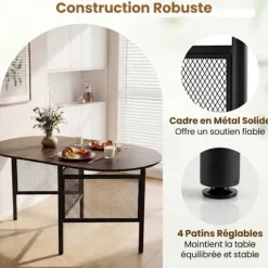 COSTWAY Foldbar Spisebord 150 cm til 6-8 Personer med Foldbar Forlængelse Pladsbesparende med Metalben Brun