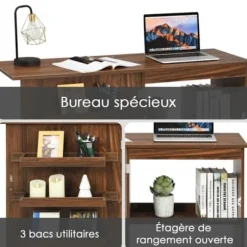 COSTWAY Foldbar Sygtabel - 3 Kasser og 1 Opbevaringshylde - Låsehjul til Stue, Studio i Træ brun