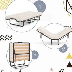 COSTWAY Foldeseng 80 x 200 cm, Ortopædisk Memory Madras 10 cm, 4-hjulet Sengeramme til gæster, Belastning 120 kg, Beige Ramfärg: Svart | Madrass färg: Beige | Fyndiq