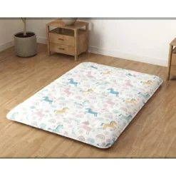 COSTWAY Futonmadras 140 x 200 CM, Aftagelig Vaskbar Topmadras, Bærbar Gulvmadras med Transporttaske, Regnbuemønster