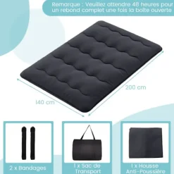 COSTWAY Futonmadras 140 x 200 CM, Aftageligt Vaskbart Topmadras, Bærbar Gulvmadras med Transporttaske til Camping, Sort