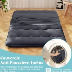 COSTWAY Futonmadras 140 x 200 CM, Aftageligt Vaskbart Topmadras, Bærbar Gulvmadras med Transporttaske til Camping, Sort
