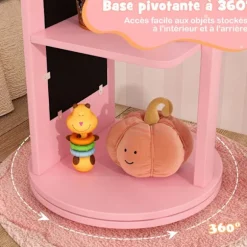 COSTWAY garderobeskab til børns smykker drejelig base, fritstående spejl, stor opbevaringskapacitet, tøjstativ, kroge, pink