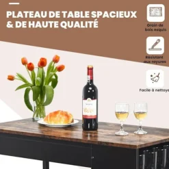 COSTWAY Høj Bar Bord Sæt med 2 Stool H70cm, 3-Niveau Sidehylde, til Køkken, Restaurant