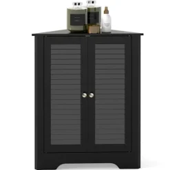 COSTWAY Hjørneskab med 2 Døre og Justerbar Hylde, til Badeværelse, Entré, Stue, Værelse, 63x32x81,5 cm Sort Sort