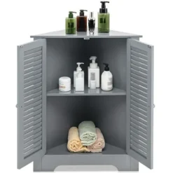 COSTWAY Hjørneskab, Opbevaringsmøbel 63x32x81,5 cm, 2 LamelDøre og Justerbar Hylde, til Stue, Soveværelse, Kontor, Grå