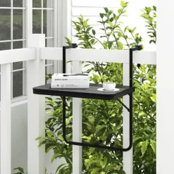 COSTWAY hængende balkonbord i hofter og foldbart metal med 3-niveaus højdejusterbar, anti-rust belægning, belastning 30 kg