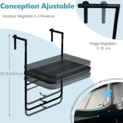 COSTWAY hængende balkonbord i hofter og foldbart metal med 3-niveaus højdejusterbar, anti-rust belægning, belastning 30 kg
