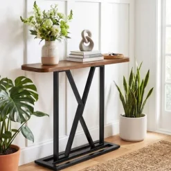 COSTWAY Indgangskonsol - Industriel Stil 100 x 29,5 x 81 cm (L x b x H) i Træ og Metal til Stue og Gang