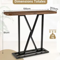 COSTWAY Indgangskonsol - Industriel Stil 100 x 29,5 x 81 cm (L x b x H) i Træ og Metal til Stue og Gang