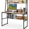 COSTWAY industribord med opbevaringsreol, 120 x 57 x 140 cm, naturlig