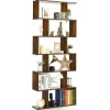 COSTWAY Industriel Bibliotek med 6 Niveauer 80 x 23 x 192 CM, S-formet Opbevaringshylde med Skridsikre Fødder, Brun