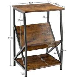 COSTWAY Industriel Side Table med 3 Niveauer, Metalramme, 40 x 30 x 61 CM, med Åben Hylde, til Kontor, Værelse