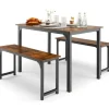 COSTWAY Industrielt spisebord og 2 bænkesæt, 4-6 personer, bord L 110 x B 70 x H 75 cm, Metalstel
