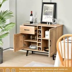COSTWAY Industrisk Buffet med 6 Flaskestativer, 2 Døres Skab, til Spisestue, Stue, Køkken, 90 x 40 x 79 cm Naturlig