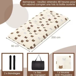 COSTWAY japansk futonmadras 90x200CM - Aftagelig topmadras, foldbar gulvmadras - hjemme, autocamper, sovesal - brun bjørn Brun björn