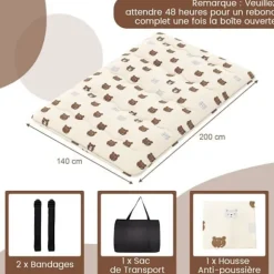 COSTWAY Japansk Futonmadras 140x200CM - Aftagelig Topmadras, Sammenfoldelig Gulvmadras - Hjem, Campingvogn, Kollegieværelse - Brun Bjørn Brun björn