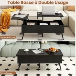 COSTWAY Justerbart Sofabord 40-53,5 cm, 2 Skjul Compartimenter, Metalben, Sort Sofabord Svart