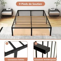 COSTWAY kingsize-seng 160 x 200 cm, Metal Platform Sengeramme, Base med Jern Lamel Support, Underseng Opbevaring