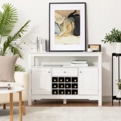 COSTWAY Køkken skænk 1 skuffe og 2 skabe 117 x 40,5 x 82,5 CM (L x B x H) Opbevaringsenhed til spisestue, stue, hvid
