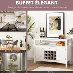 COSTWAY Køkken skænk 1 skuffe og 2 skabe 117 x 40,5 x 82,5 CM (L x B x H) Opbevaringsenhed til spisestue, stue, hvid