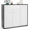 COSTWAY Køkkenbuffet 2 Skabe, Stor Skuffe, Justerbar Hylde - Lav Buffet 88x40x80 CM - Stue Spisestue - Grå+Hvid