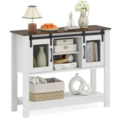 COSTWAY Køkkenbuffet med 2 Døre, 2 Rum, Justerbare Åbne Hylder, til Spisestue, Stue, 102 x 32 x 81 cm Hvid