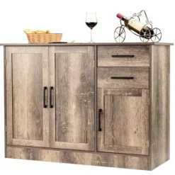 COSTWAY køkkenskænk - 3 låger og 2 skuffer - 110x40x78 CM - Lav skænk - Justerbar hylde - Stue, kontor og spisestue