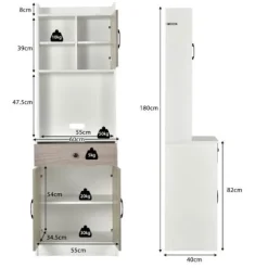 COSTWAY køkkenskænk Køkkenopbevaringsenhed med 3 døre og 1 opbevaringsniche, kabelgennemføring 60 x 40 x 180 CM Hvid
