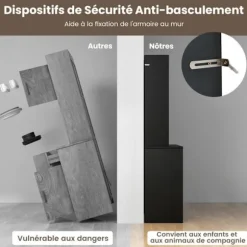 COSTWAY køkkenskænk med 4 justerbare hylder, 3 dørs skabe, opbevaringsskab med 100 cm bordplade, sort Svart och valnöt