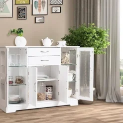 COSTWAY køkkenskænk, opbevaringsenhed 107 x 30 x 82 CM Hvidt skab til køkken og stue