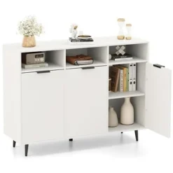 COSTWAY køkkenskænk 120x40x90 cm, justerbare hylder i 5 positioner, 3 åbne rum, 3 døre, kaffebarmøbler Vit