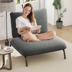 COSTWAY Komfortabel Stol med Ekstra Stor Sæde 92 x 82 cm - Opbevaringslomme, Metalstruktur Belastning 250 KG, Grå