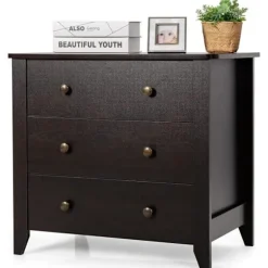 COSTWAY kommode med 3 skuffer, opbevaringsenhed med 4 ben, til breve, filer og dokumenter, 71 x 46 x 66 cm, brun brun