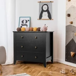 COSTWAY Kommode med 3 Skuffer, Opbevaringsmøbel med 4 Ben, til Breve, Filer og Dokumenter, 71 x 46 x 66 cm, Sort Svart