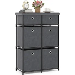COSTWAY Kommode med 6 Skuffer i Stof med Metalramme og Foldbare Stofkasser, til Stue, Entre, 58 x 29 x 84 cm Grå