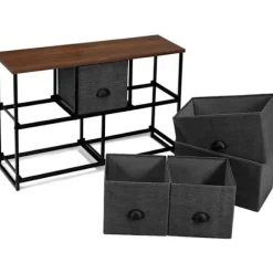 COSTWAY kommode med 5 stofskuffer, opbevaringsenhed til soveværelse, stue, korridorer, indgange, 100 x 30 x 53,5 CM Grå